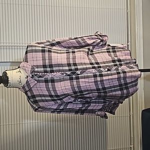 Croft & Barrow Lavender and Blue Plaid Button down 3/4 Sleeve Shirt XL